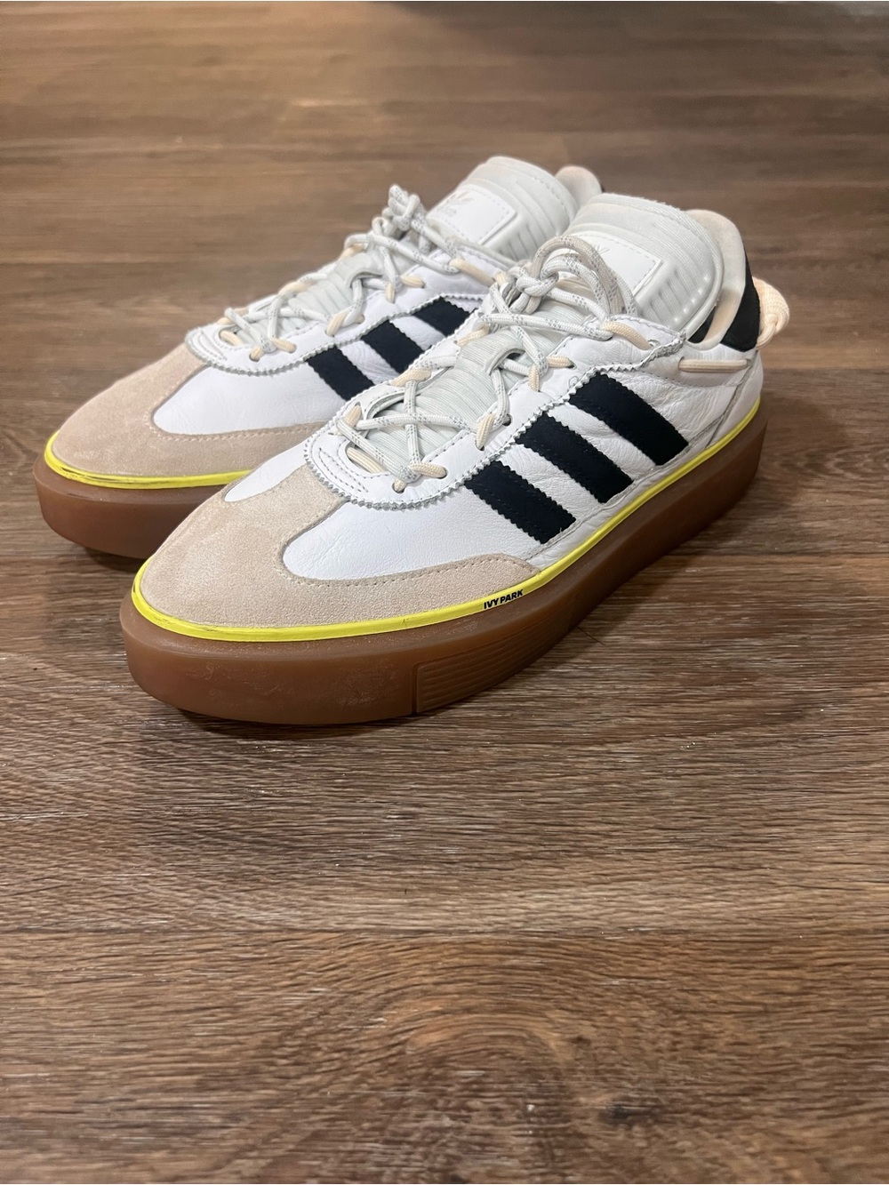 adidas Ivy park Cream & White Sneakers with Black Stripes and Gum Sole